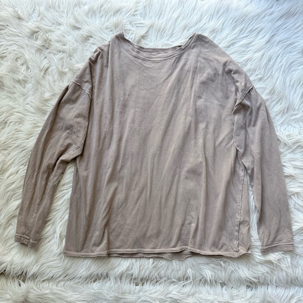 Free People We The Free Nina Long Sleeve Tee Stone Tan Gray XS - Picture 4 of 12